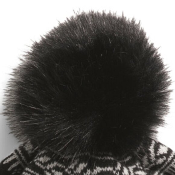 NEW HANNAH ROSE Merino Wool Snowflake Hat with Faux Pom Pom Black 267tn - Picture 3 of 5